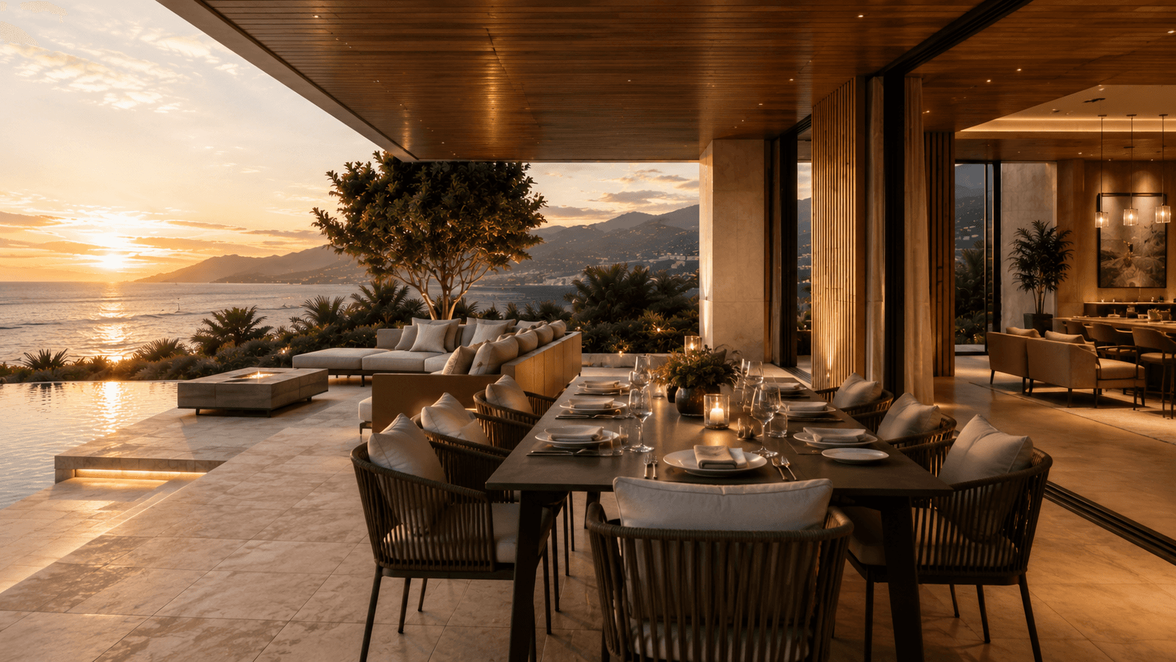 Natural outdoor living detail with daylight and crafted materials