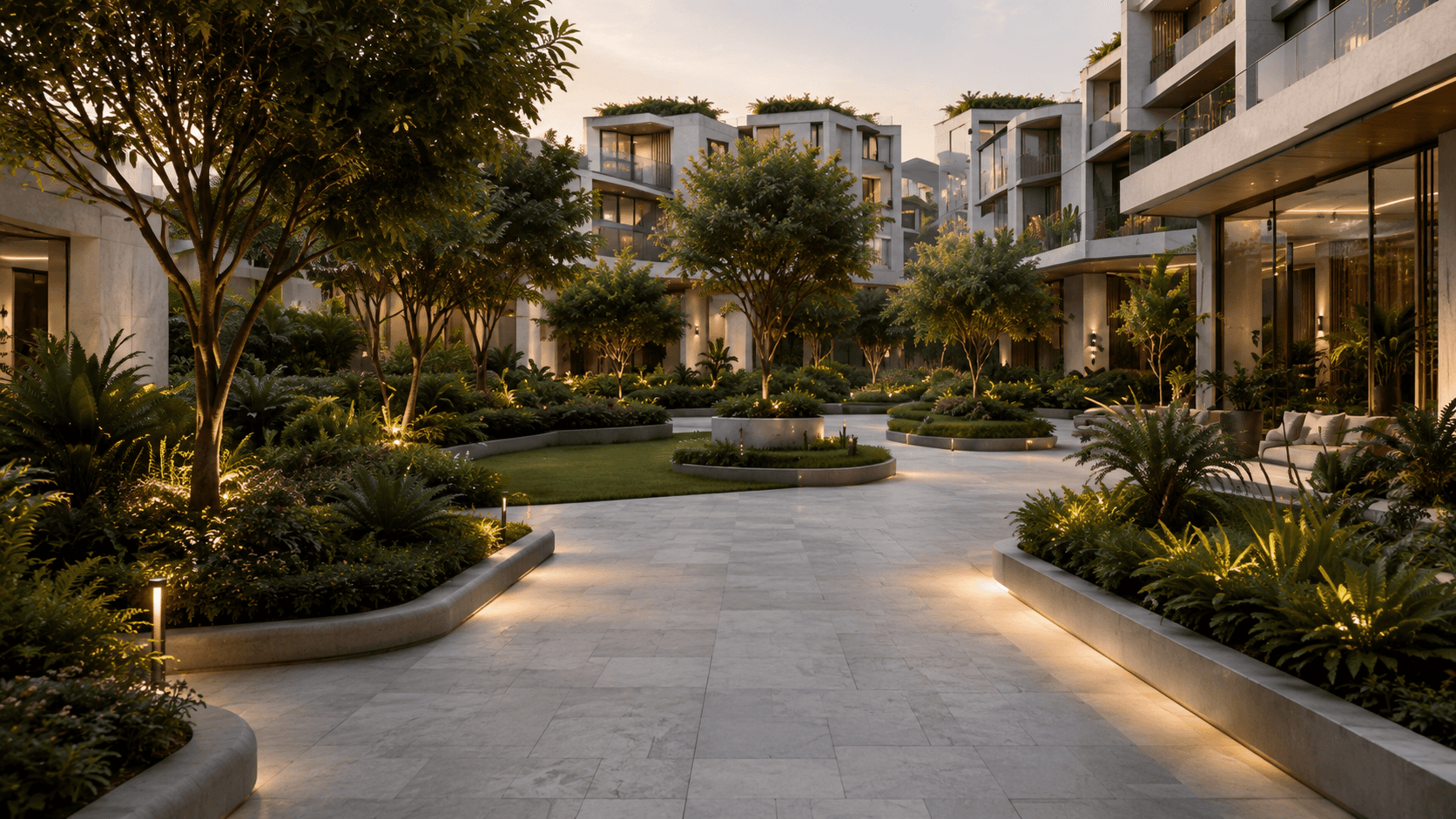 Illustrative image: landscaped courtyard planting with natural stone
