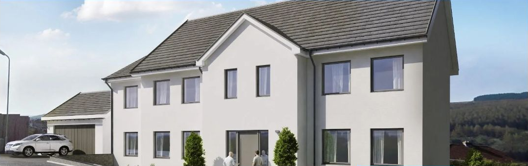 Llynfi Court homes exterior with landscaped front gardens