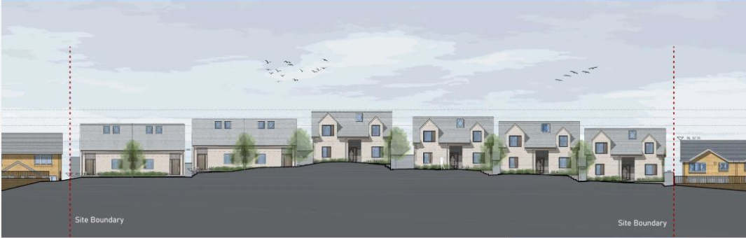 Pearson Way street scene with sustainable family homes and planting